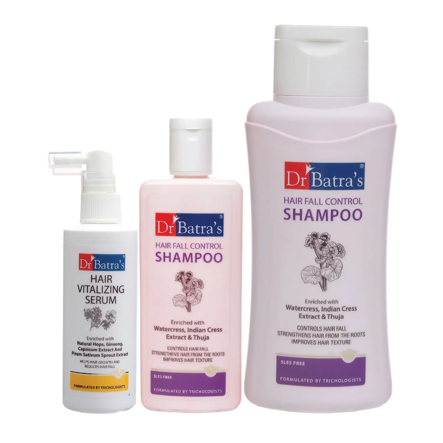 Dr Batra's Hair Vitalizing Serum 125 ml, Hair Fall Control Shampoo - 500 ml and Hairfall Control Shampoo- 200 ml  