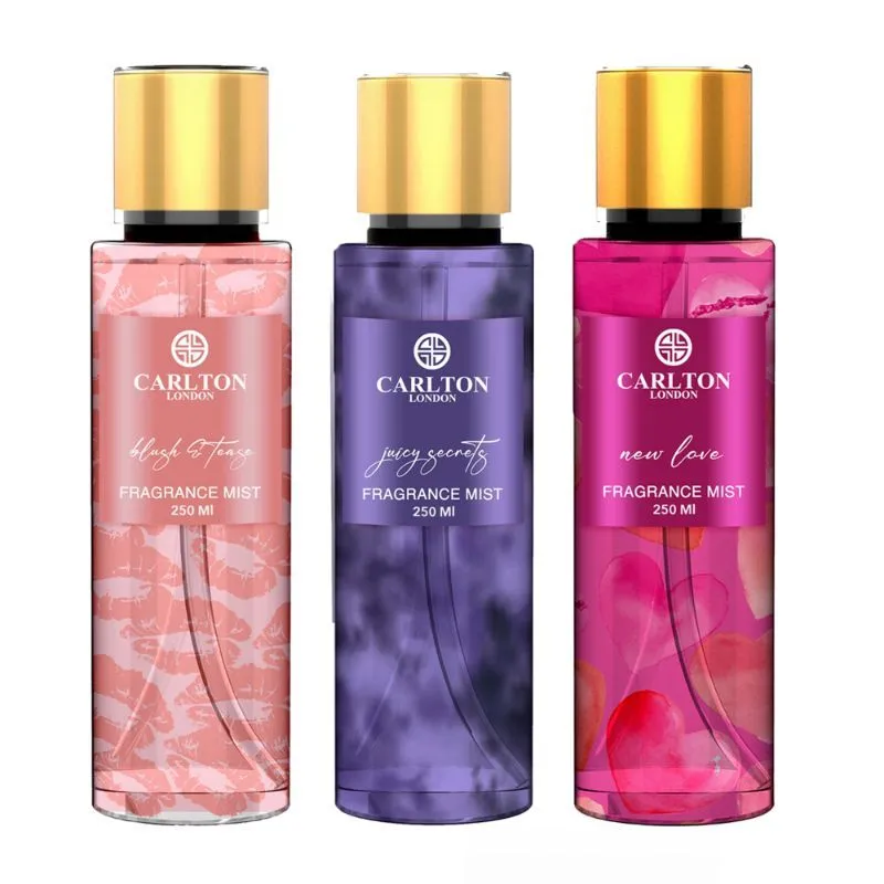 Carlton London Women Body Mist Blush & Tease, Juicy And New Love - Set of 3