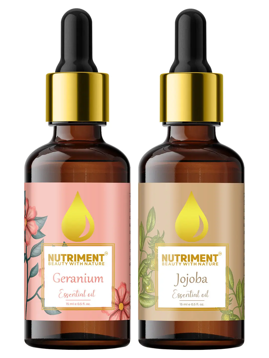 Nutriment Jojoba & Geranium Essential Oil, 15ml Each (Pack of 2)