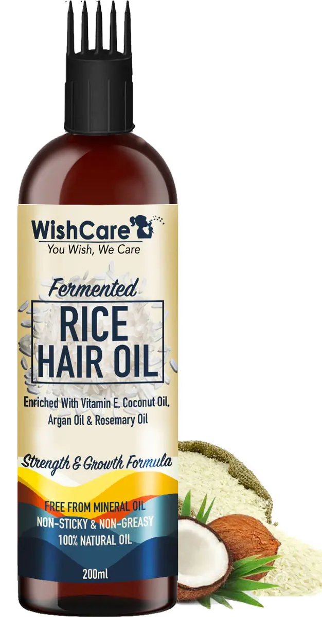 WishCare Fermented Rice Hair Oil- Enriched With Vitamin E, Argan Oil & Rosemary Oil for Strength & Growth (200 ml)