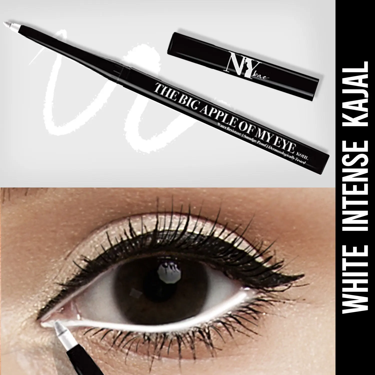 NY Bae The Big Apple Of My Eye Kohl Stick - White (0.25 g) | Bold Kajal | Matte Finish | Super Pigmented | Smudgefree | Lasts upto 12+ Hours | One Stroke Application | Vegan