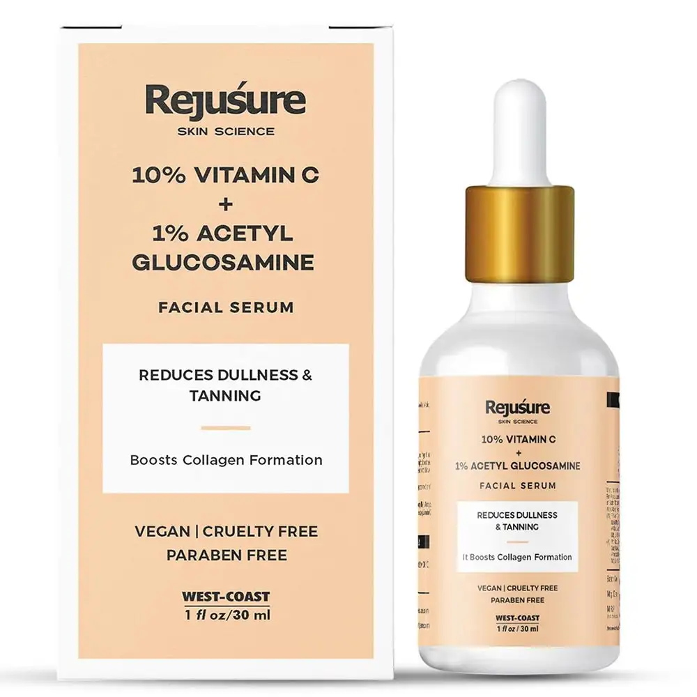 Rejusure 10% Vitamin C + 1% Acetyl Glucosamine Facial Serum,  30 ml  for All Types of Skin