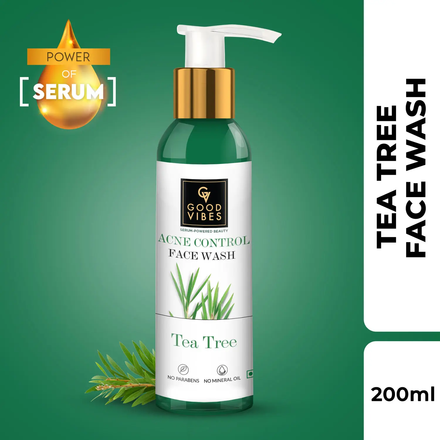 Good Vibes Tea Tree Acne Control Face Wash | Soothing, Moisturizing | With Argan Oil | No Parabens, No Mineral Oil, No Animal Testing (200 ml)