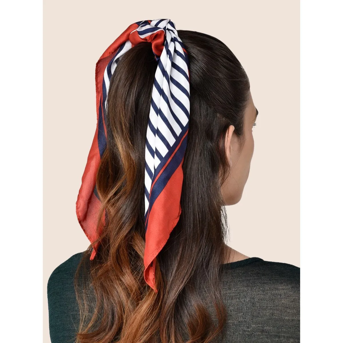 Toniq Multicolor Satin Stripe Printed Scarf Scrunchie Rubber Band For Women(osxxih87)