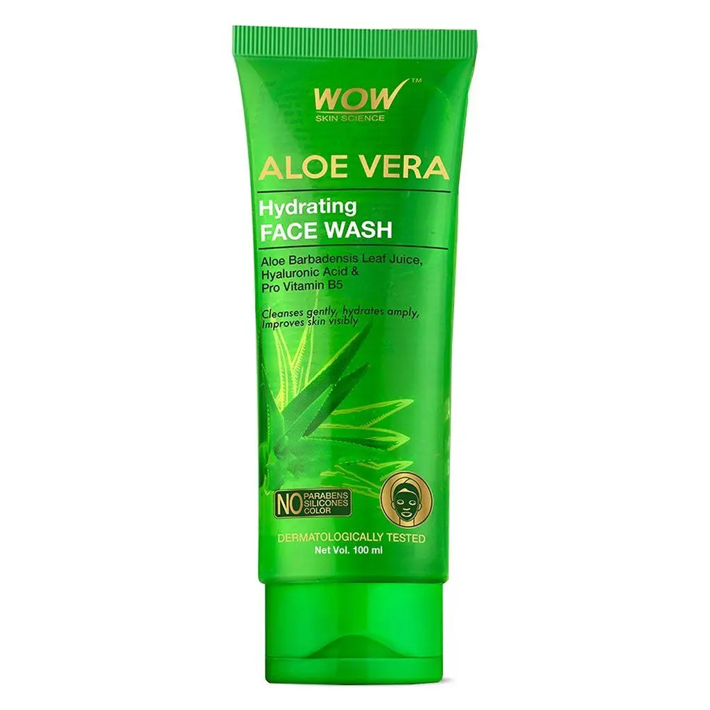 WOW Skin Science Hydrating Aloe Vera Face wash For All skin Type - With Hyaluronic Acid and Pro Vitamin B5 - No Parabens, Silicones & Color (100mL)