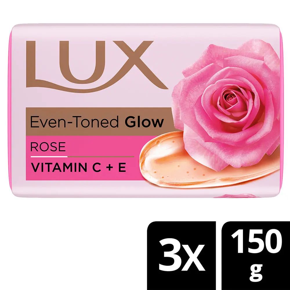 Lux Even-toned Glow Bathing Soap infused with Vitamin C & E | For Superior Glow | 150g x 3