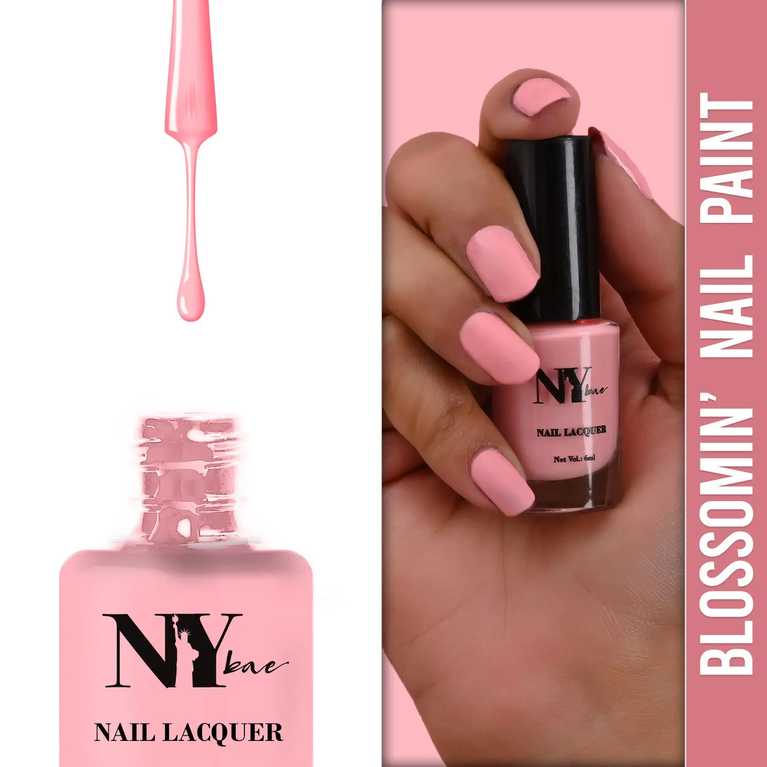 NY Bae Blossomin' Nail Lacquer - Cotton Candy 4 (6 ml) | Pink | Glossy Finish | Rich Pigment | Chip-proof | Long lasting | Cruelty Free