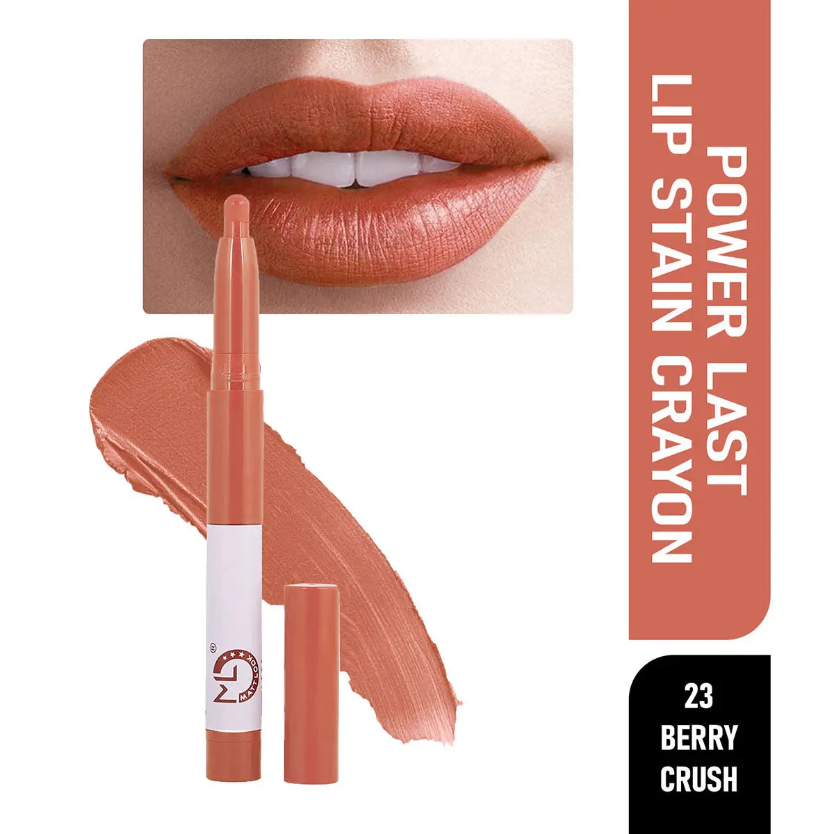 Mattlook Power Last Lip Stain Crayon Lipstick  Rich Colour, Non Transfer, Mask Proof & Luxurious Creamy Matte, Berry Crush (1.3gm)