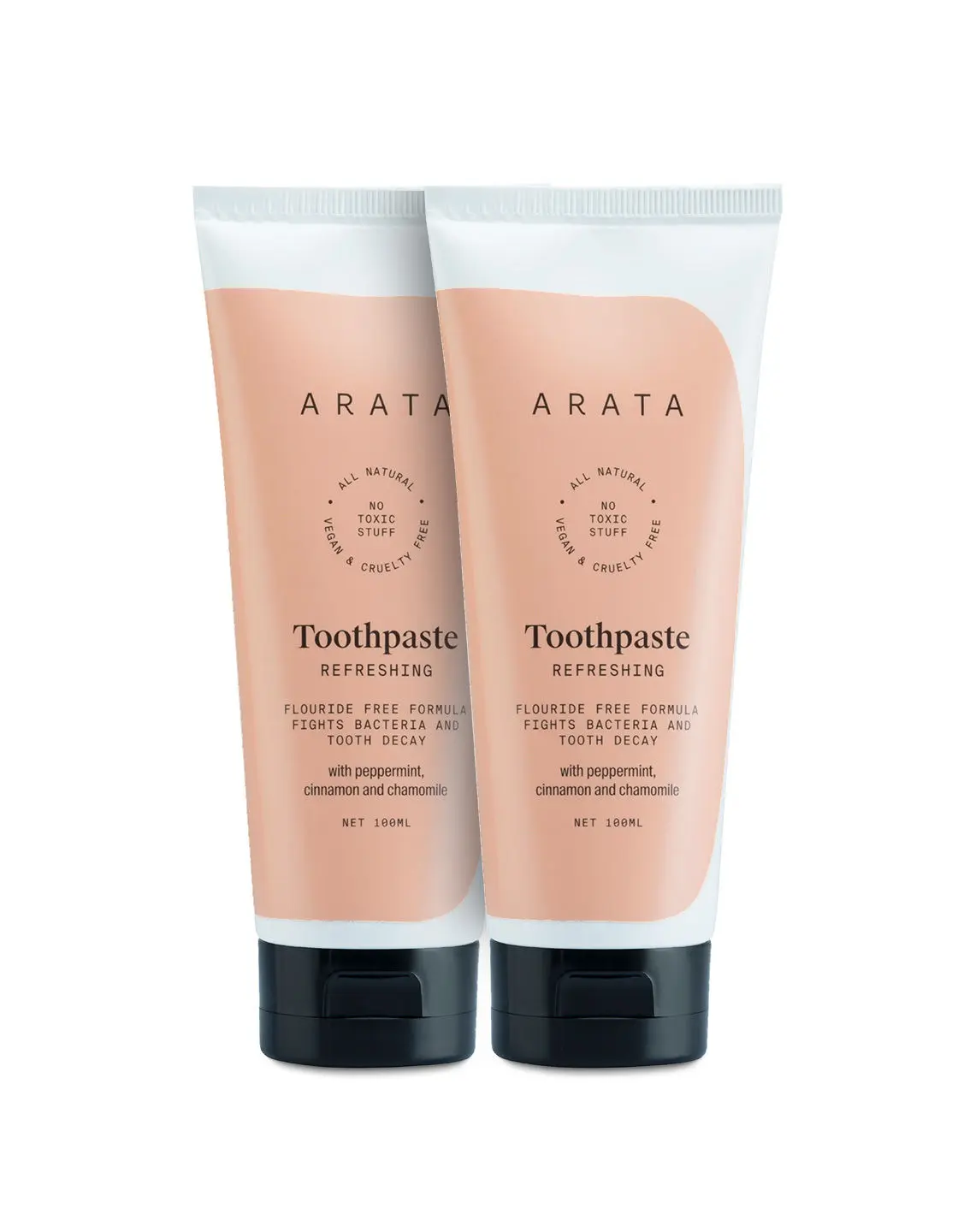 Arata Natural Refreshing Toothpaste with Peppermint ,Cinnamon & Chamomile || All Natural ,Vegan & Cruelty Free || Flouride Free Formula Fights Bacteria & Tooth Decay -(Pack of 2 )-100 ml Each