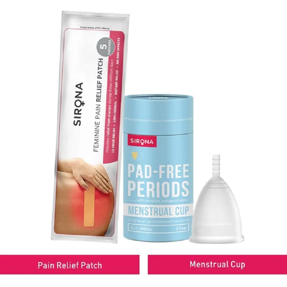 Sirona FDA Approved Reusable Menstrual Cup (Small) with Period Cramps Relief Patches (5 Patches)