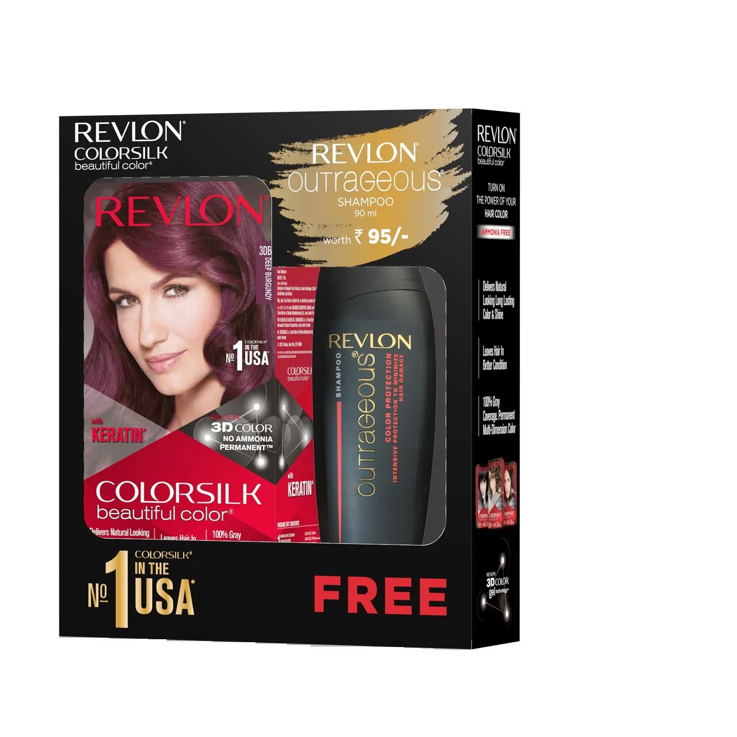 Revlon Colorsilk Hair Color With Keratin - 3db Deep Burgundy + Free Outrageous Shampoo Worth Rs 95/-