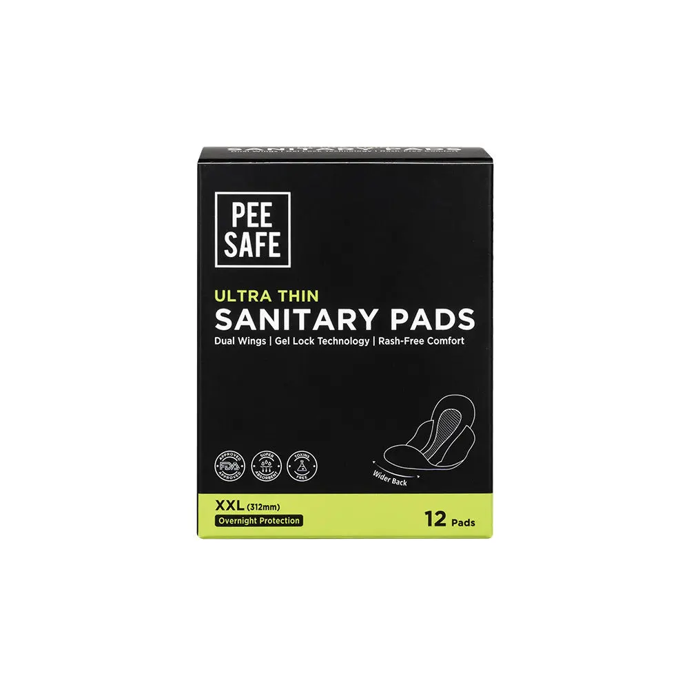 Pee Safe Ultra Thin Sanitary Pads For Women (XXL) - Soft Wings & Leak Proof Overnight Protection (12 Pads)