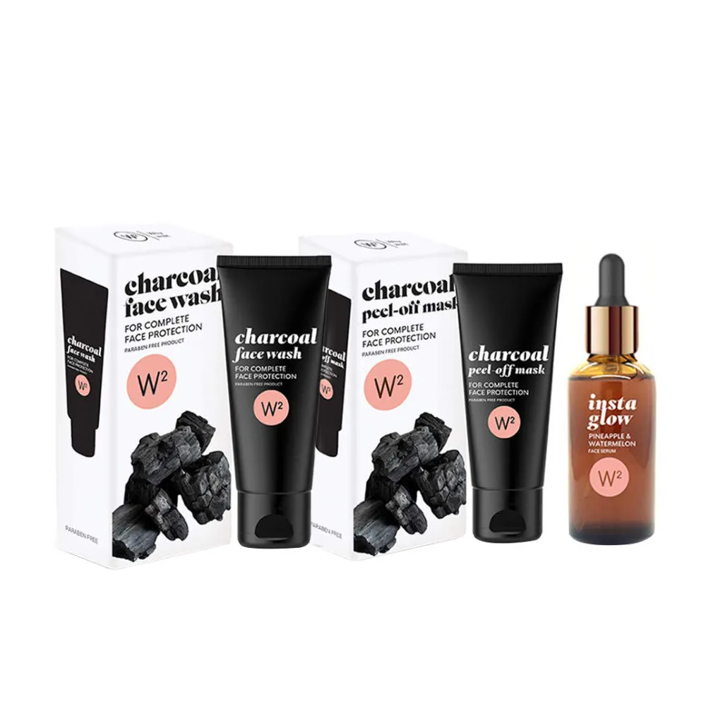 W2 Charcoal Face Wash & Charcoal Mask & Insta Glow Face Serum