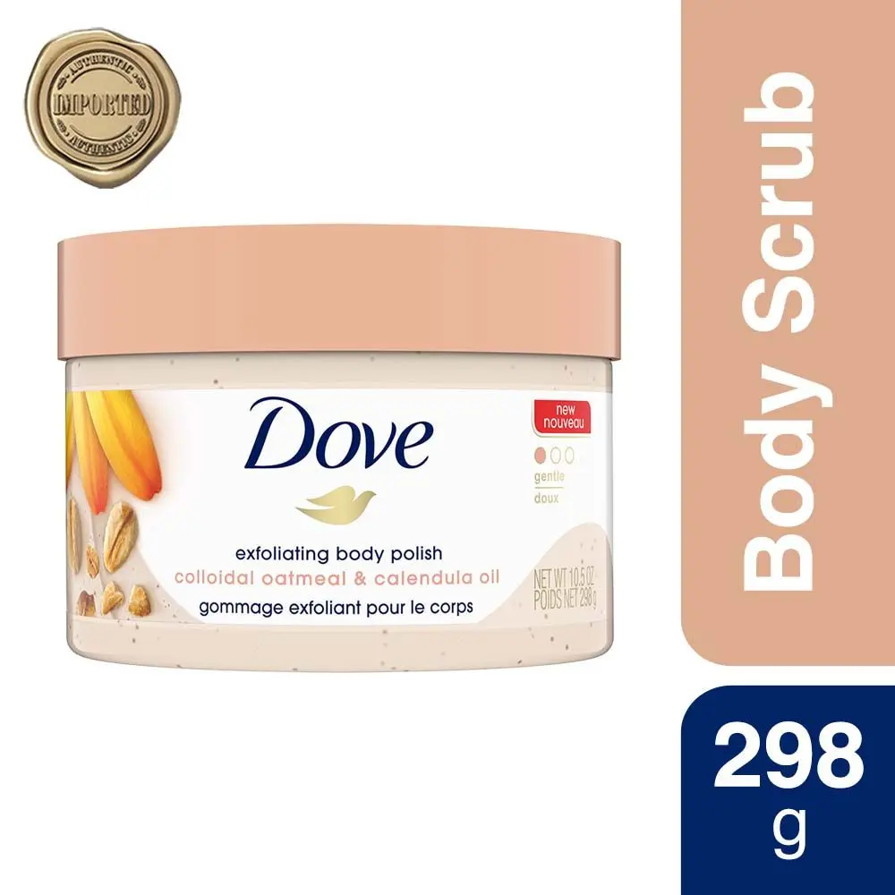 Dove Exfoliating Body Polish Scrub Oatmeal & Calendula Oil for Sensitive Skin, 298 g