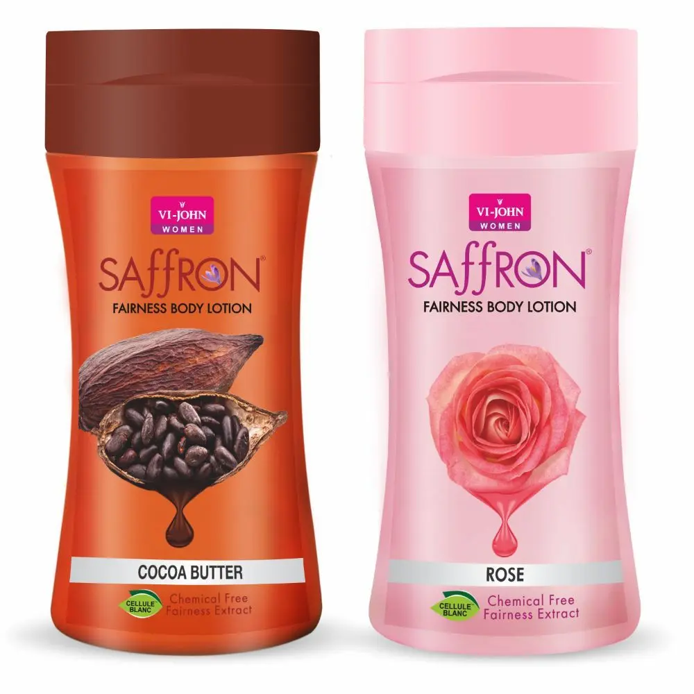 VI - JOHN Women Rose And Cocoa Butter Skin -Ageing Non greasy Chemical Free Fairness Extract Saffron Fairness Body Lotion Enriched with Vitamin E, moisturizes skin upto 48 hour(pack of 2,250 Ml Each)