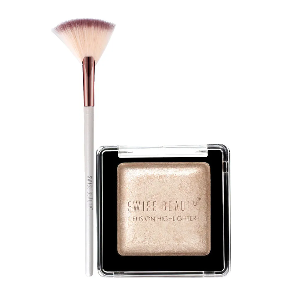 Swiss Beauty Fusion Highlighter And Fan Brush - Combo