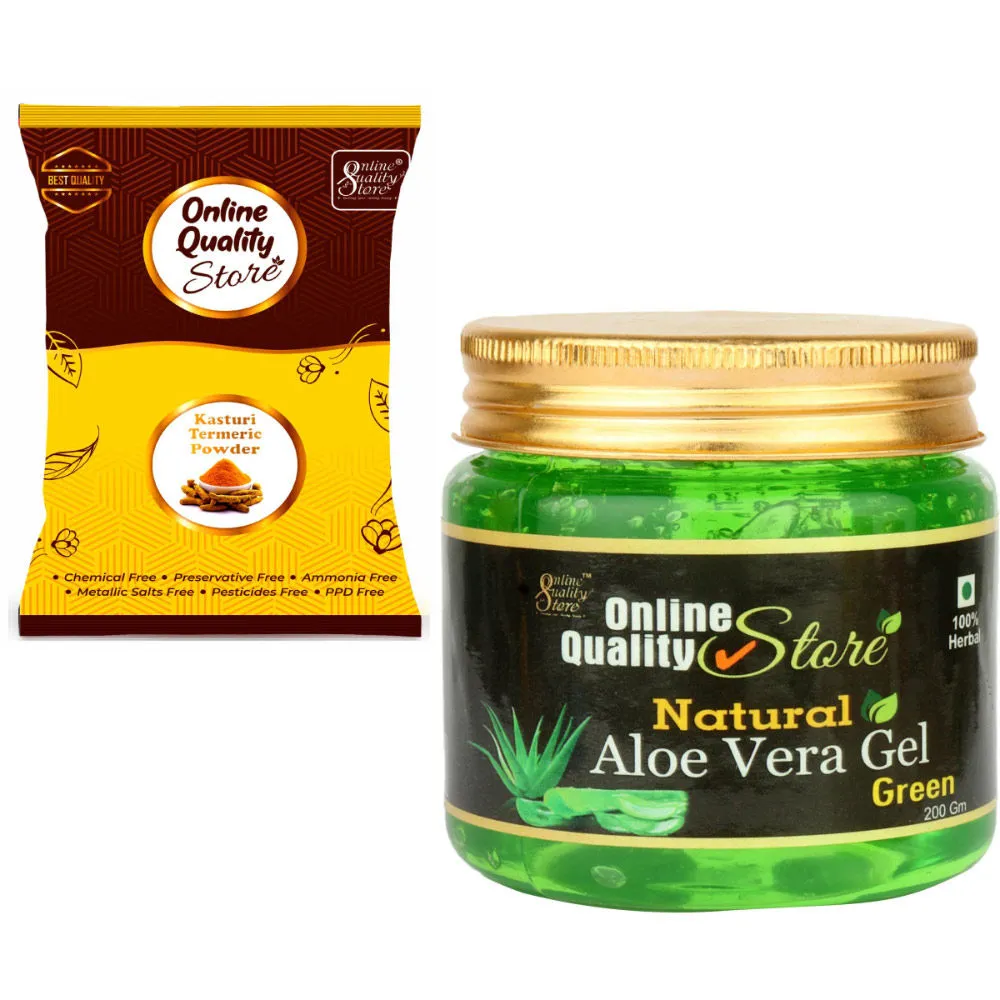 Online Quality Store Natural Aloe Vera Gel Green + Kasturi Turmeric Powder For Hair & Skin