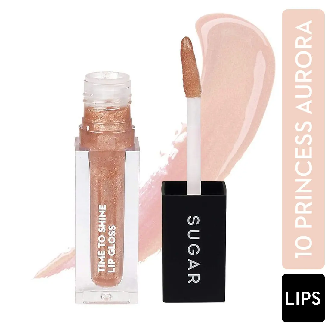 SUGAR Cosmetics - Time To Shine - Lip Gloss - 10 Princess Aurora (Golden beige with Shimmer) - 4.5 gms - High Shine Lip Gloss with Jojoba Oil