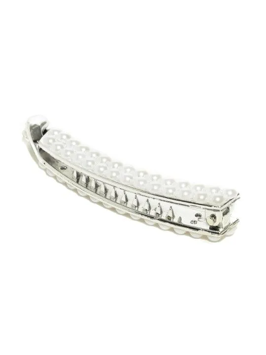 Toniq Silver-Toned & White Beaded Banana Hair Clip