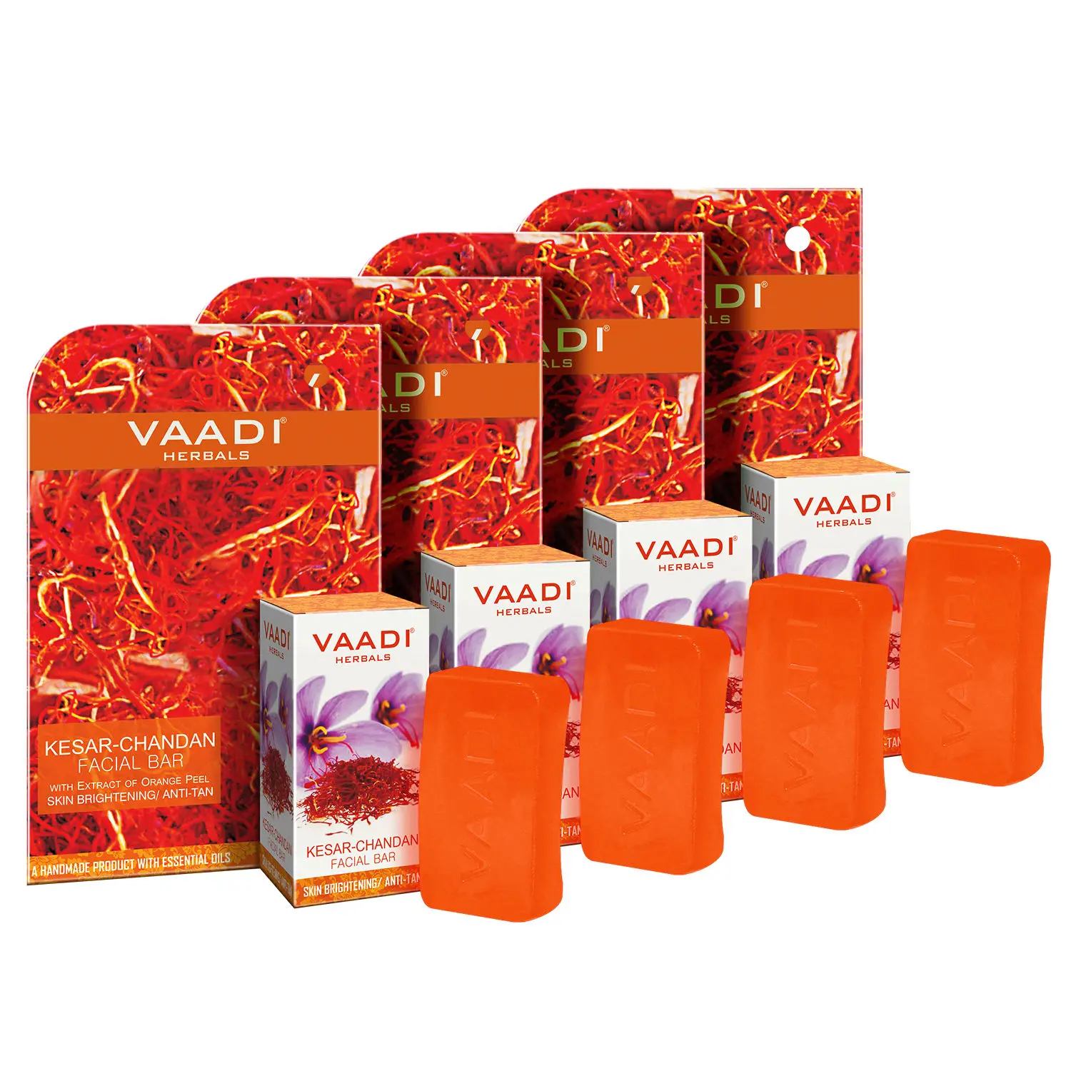 Vaadi Herbals Kesar Chandan Facial Bar with Extract Orange Peel (25 g) (Pack of 4)