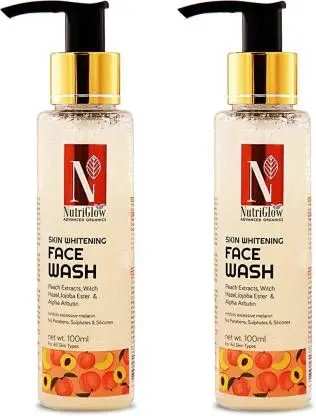 NutriGlow Advanced Organics Set of 2 Skin Whitening Face Wash With Peach Extracts, 100 ml each