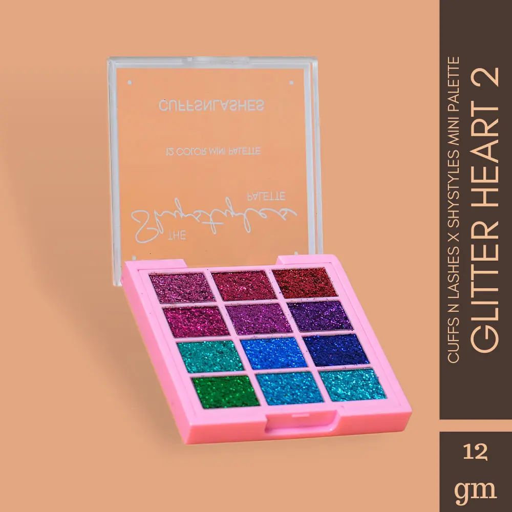 Cuffs n Lashes x Shystyles | The Shystyles Palette | 12 Color Mini Palette - Glitter Heart 2