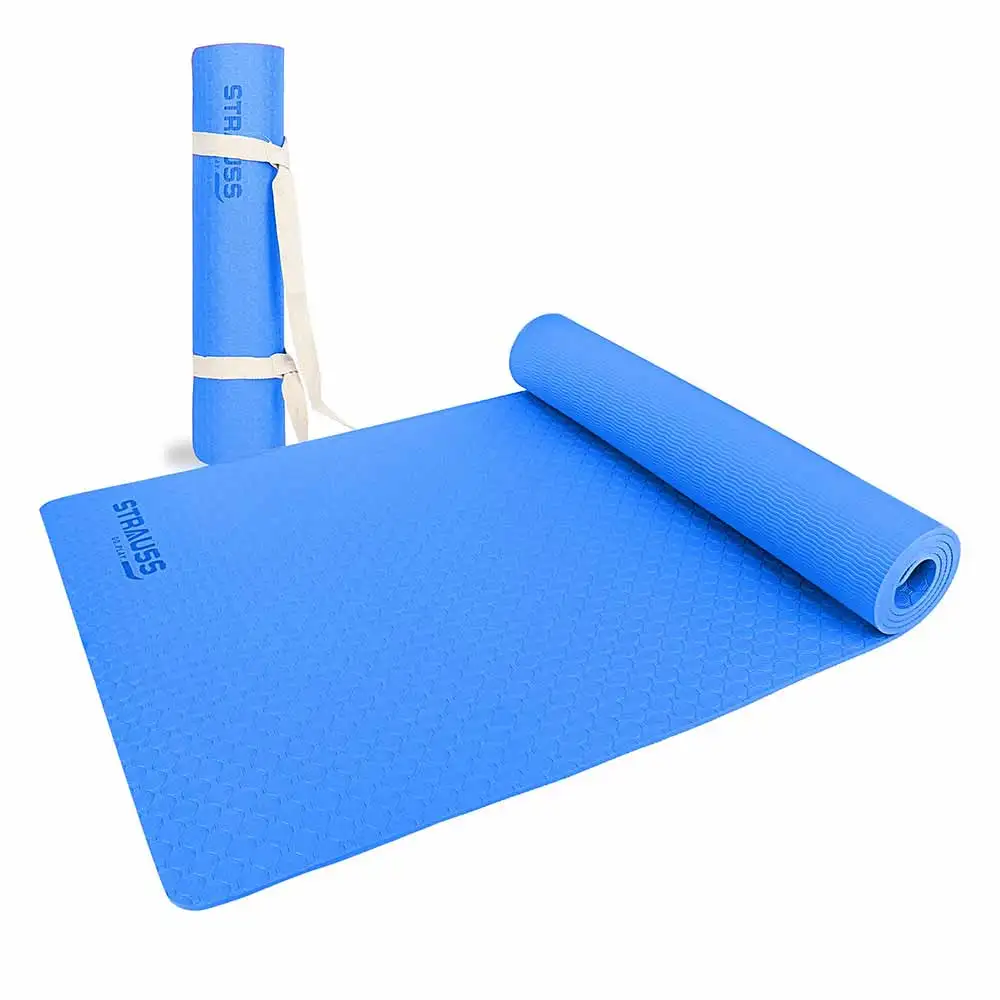 Strauss Anti Skid TPE Yoga Mat with Carry Strap,  Sky Blue  6mm