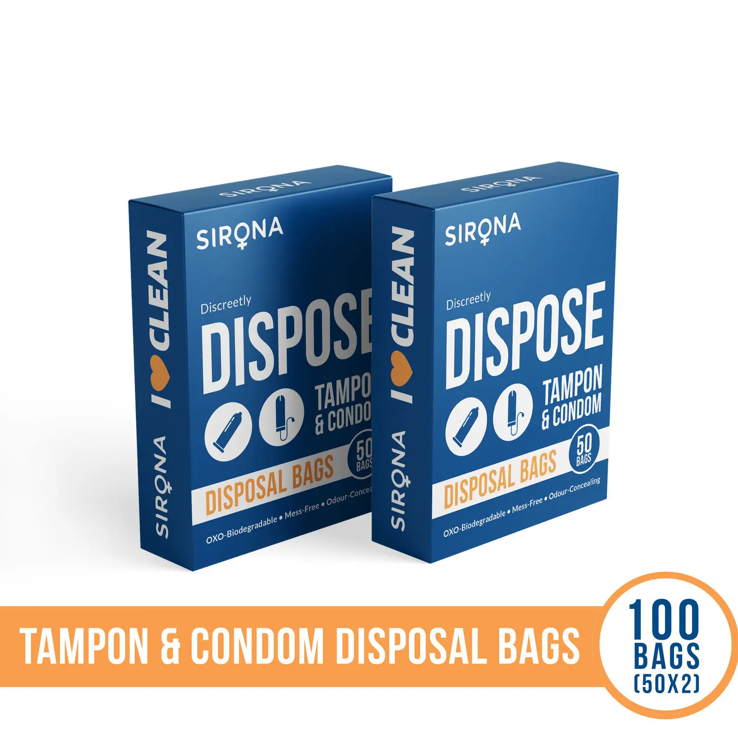 Sirona Disposal Bags for Discreet Disposal of Tampons and Condoms - 50 Bags (Pack of 2)