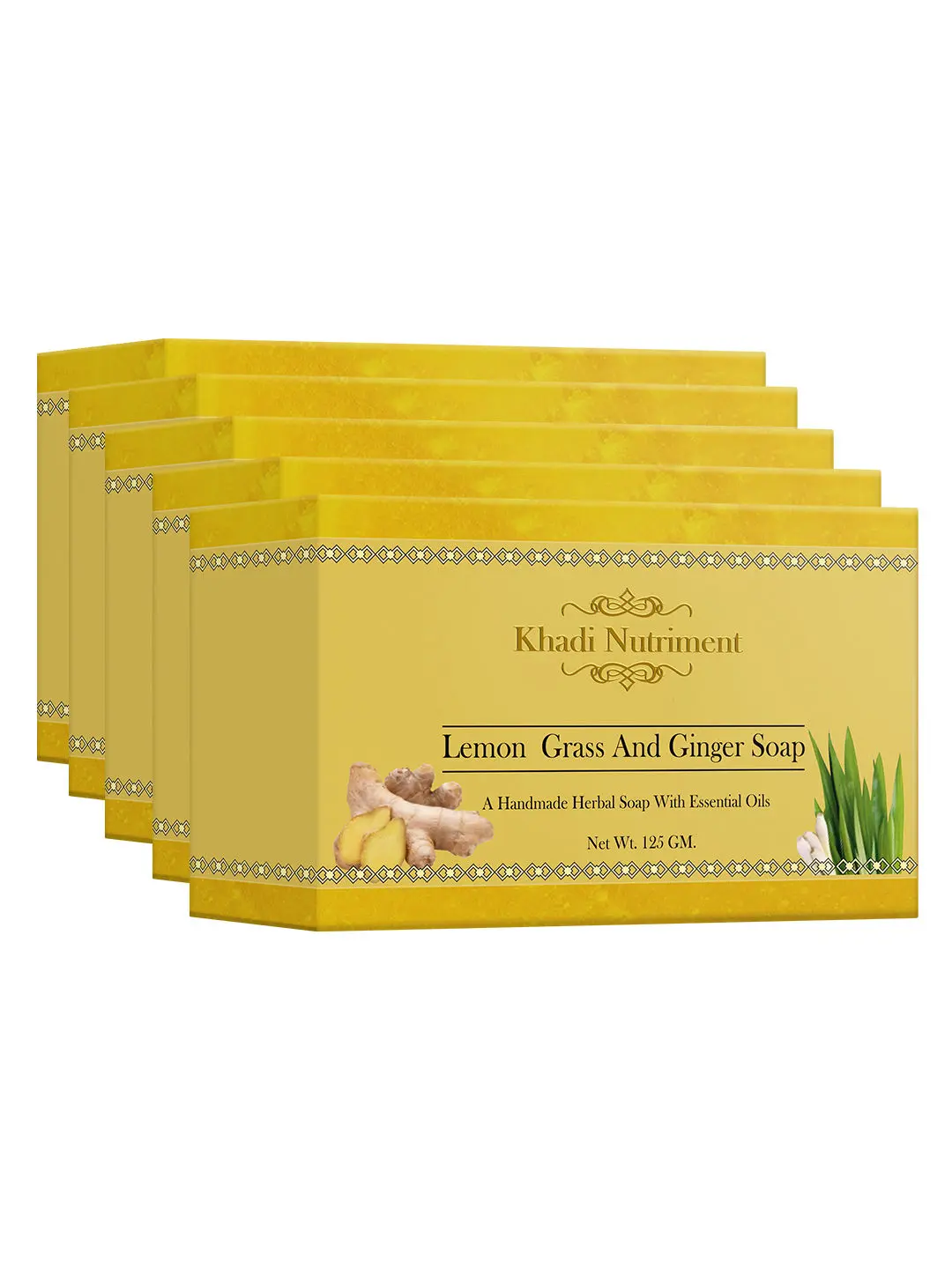 Khadi Nutriment Lemon Grass and Ginger Soap,125 gm (Pack of 5)