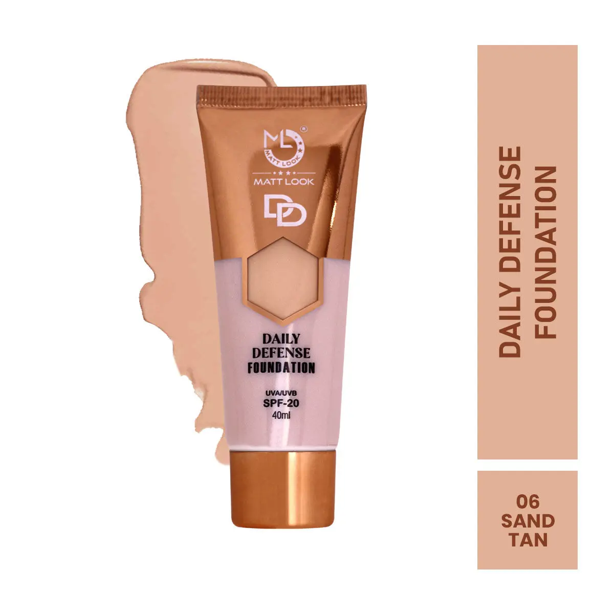 Mattlook DD Foundation Brighten Skin Defence Daily Moisturiser, Face Cream For Skin Radiance Long-lasting Even Skin Tone Lightweight Waterproof Formula, Sand Tan (40ml)