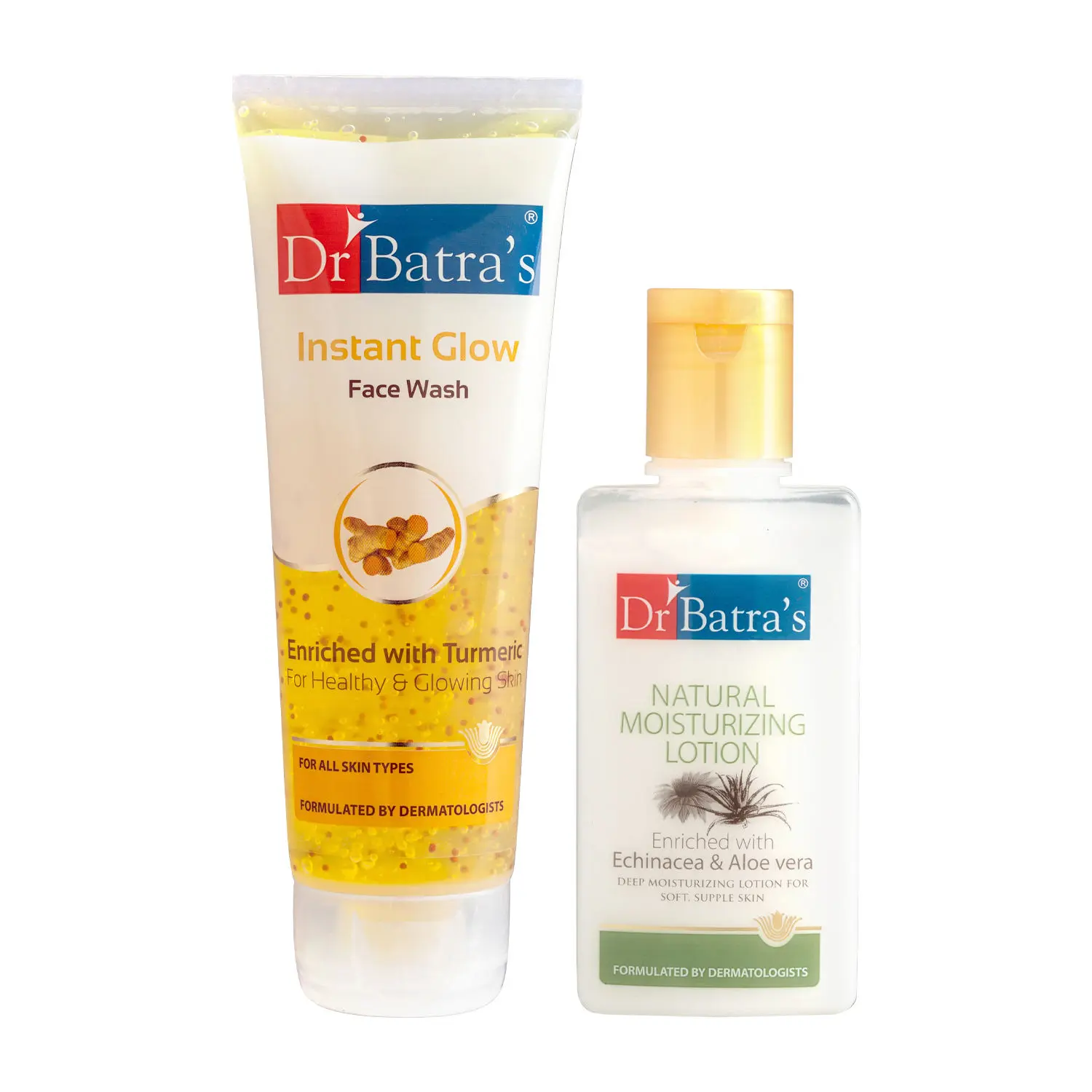 Dr Batra's Instant Glow Face Wash 200 gm and Natural Moisturising Lotion - 100 ml. (Pack of 2 Men and Women)