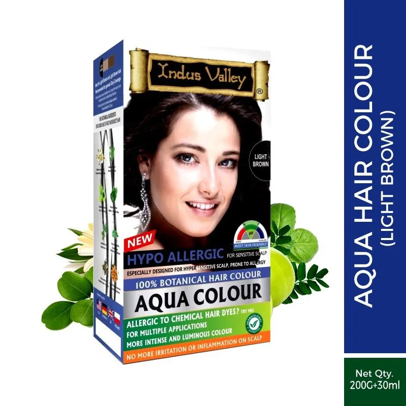 Indus Valley Hypo Allergic Aqua 100% Botanical Hair Colour - Light Brown