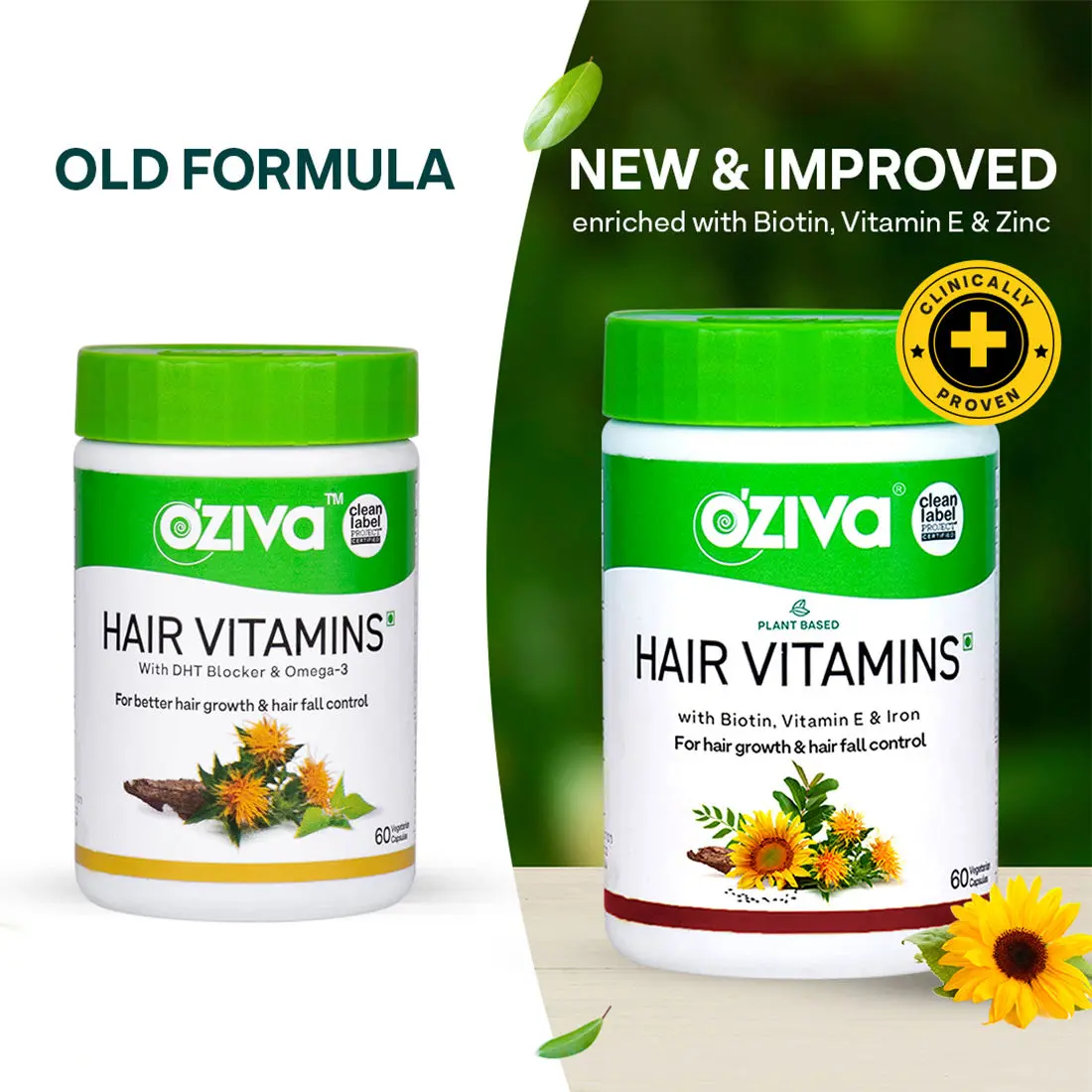 OZiva Hair Vitamins for better Hair Growth and Hairfall Control, 60 Capsules