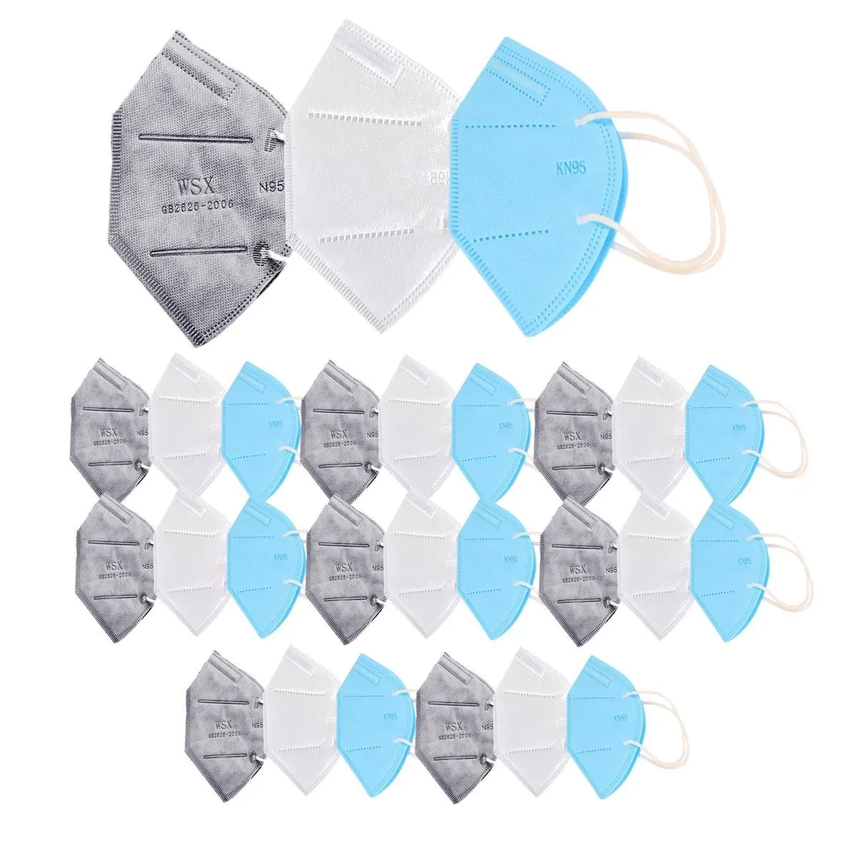 OOMPH Pack Of 24 Kn95/n95 Anti-pollution Reusable 5 Layer Mask Color: Blue,grey,white