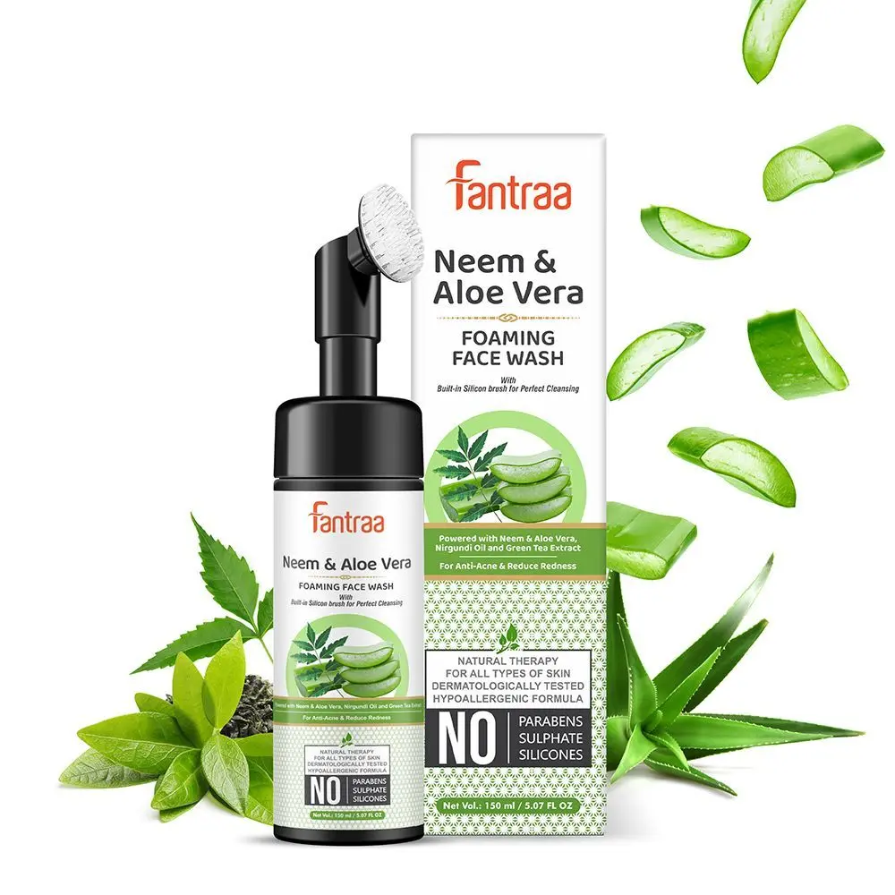 Fantraa Neem & Aloe Vera Foaming Face Wash with Built-In Face Brush, (150 ml)