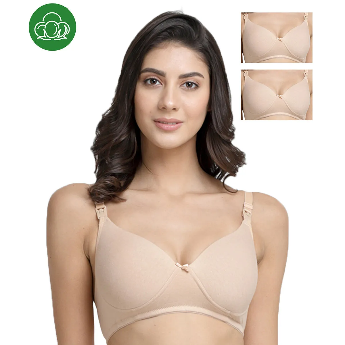 Inner Sense Organic Cotton Antimicrobial Nursing Bra Pack of 3 - Nude