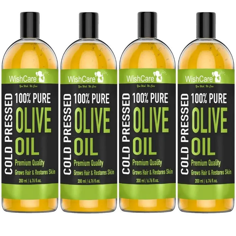 WishCare 100% Pure Cold Pressed Olive Oil for Healthy Hair and Glowing Skin (Pack Of 4)