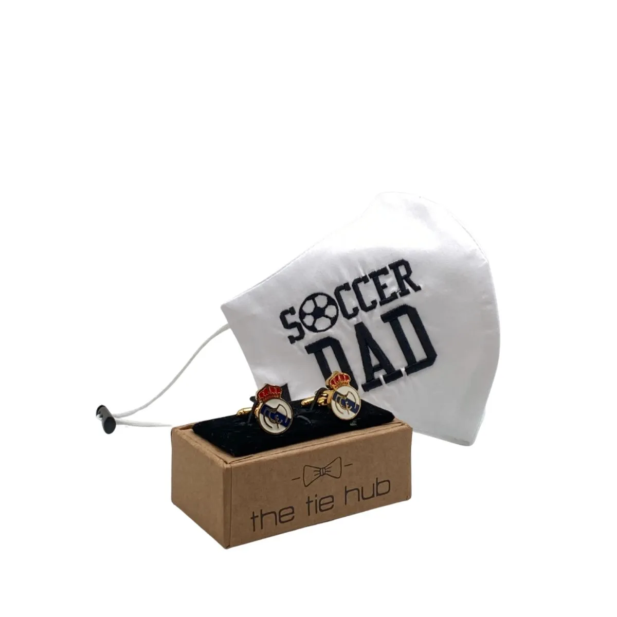 The Tie Hub SOCCER DAD Face Mask with Football Team Cufflinks