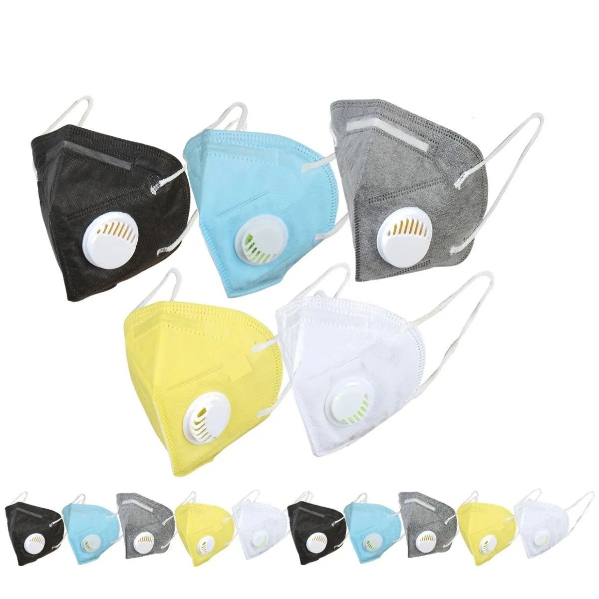 OOMPH Pack Of 15 Kn95/n95 Anti-pollution Reusable 5 Layer Mask Color: White Black Blue Grey Yellow