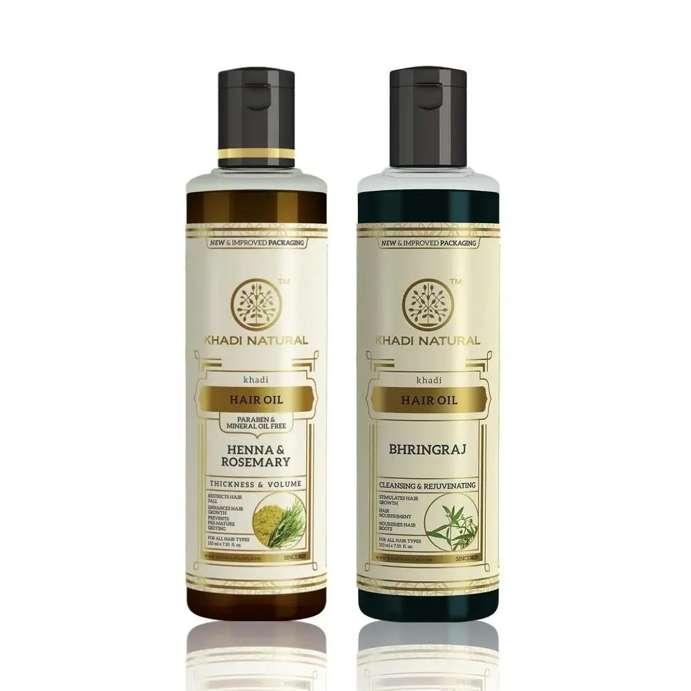 Khadi Natural Hair Oil Combo for Nourish and Growth (Rosemary Hair Oil 210ml | Bhringraj Hair Oil 210ml)