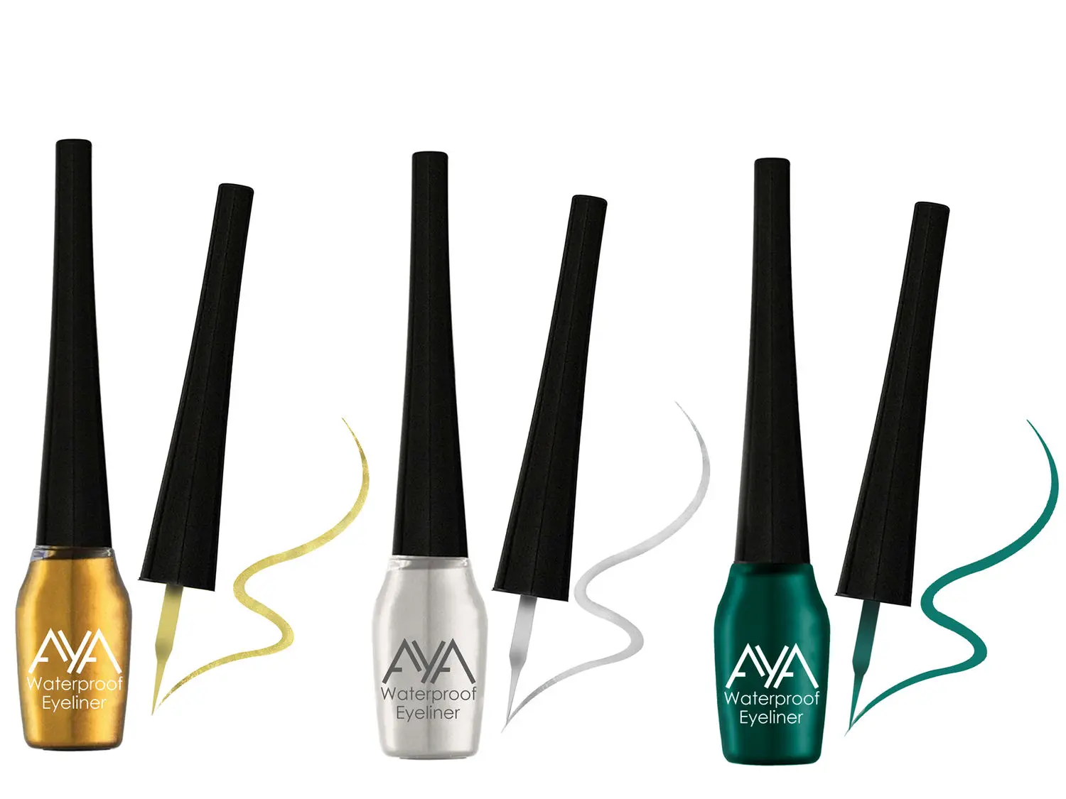 AYA Waterproof Eyeliner, Set of 3 (Golden, Silver, Green)