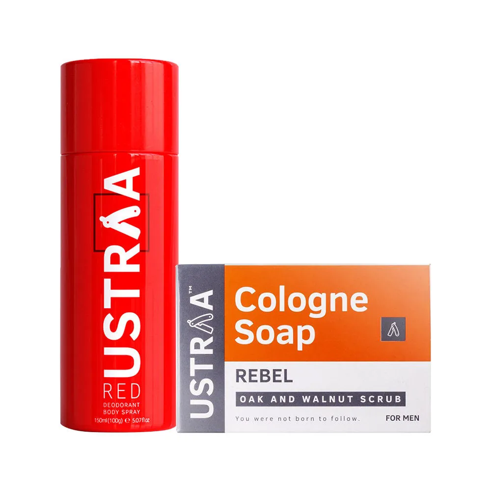 Ustraa Red Deodorant 150ml & Rebel Soap Set Of 3 - 4pcs