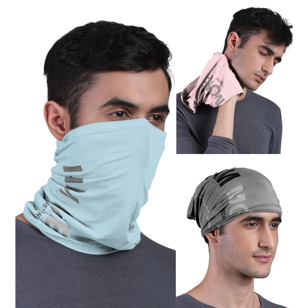 FREECULTR Unisex Printed Bamboo Bandana Anti Microbial Multipurpose Cloth Face Mask (pack Of 3)