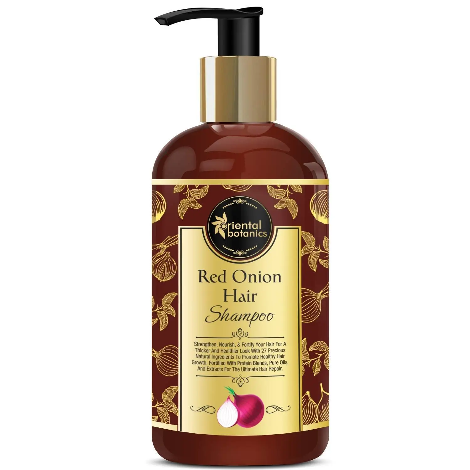 Oriental Botanics Red Onion Hair Shampoo (300 ml) - With Biotin, Argan Oil, Caffeine, Protein, 27 Hair Boosters