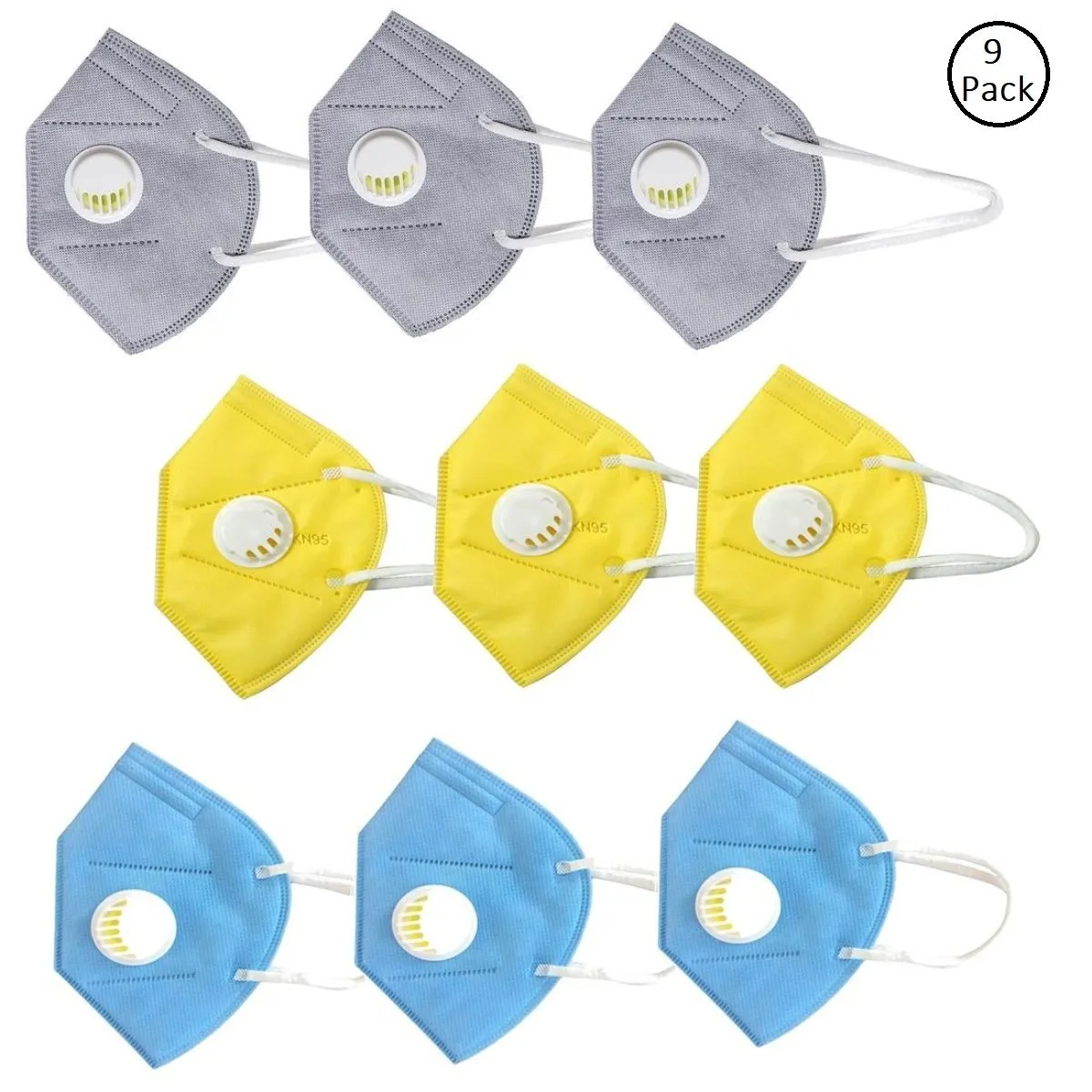 Fabula Pack Of 9 Anti-Pollution Reusable 5 Layer Mask - Blue Yellow Grey