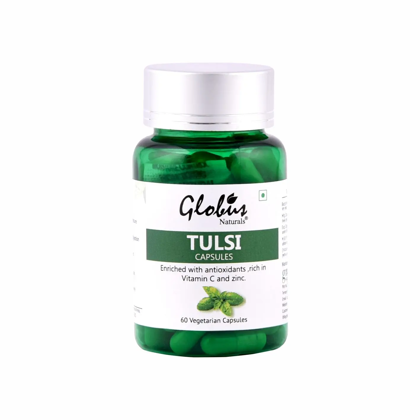 Globus Naturals Tulsi Immunity Booster Capsules Enriched with Antioxidants, Rich in Vitamin C and Zinc 60 Vegetarian Capsules