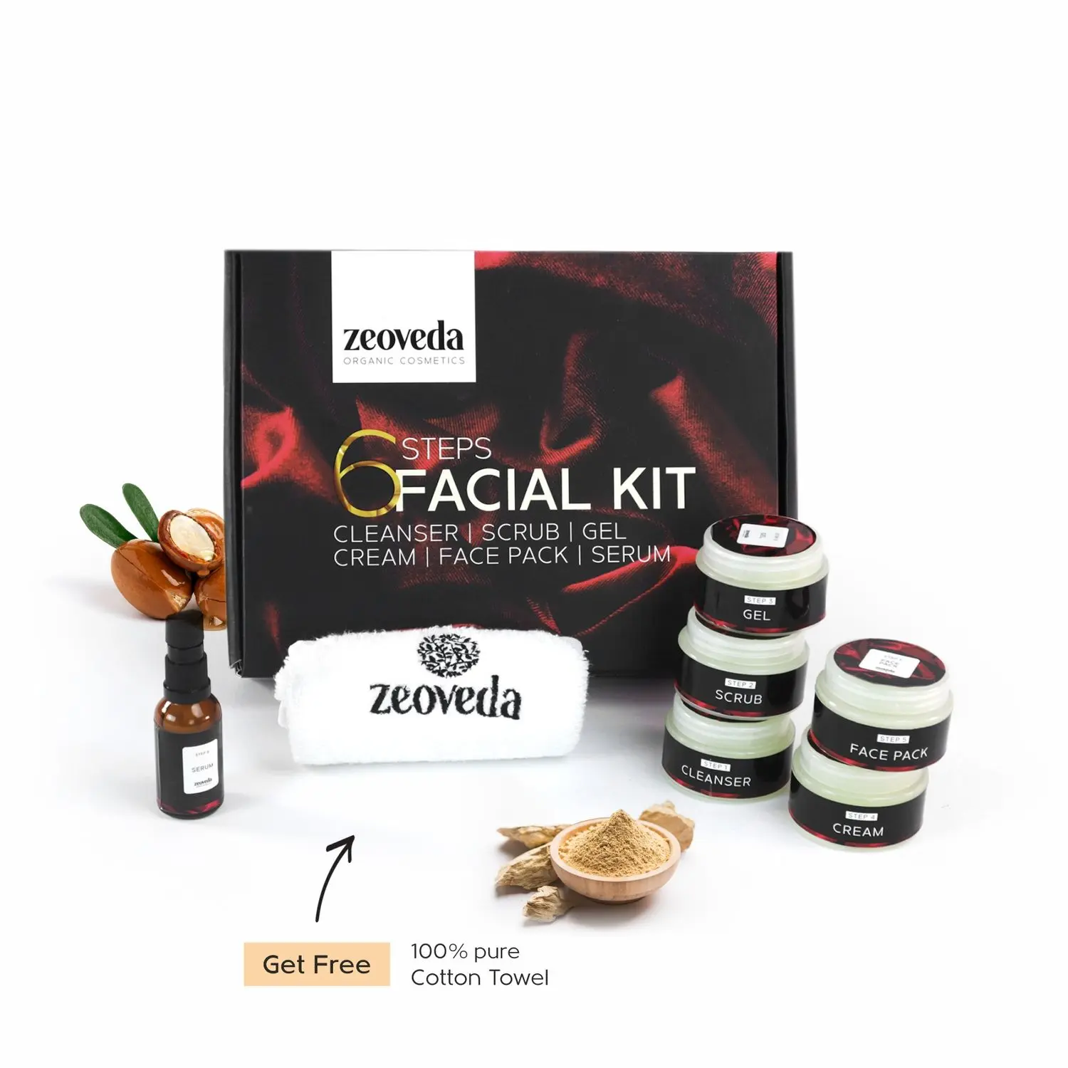 Zeoveda Glowing Dew Skin Whitening Facial Kit for Men & Women in Premium Gift Box | Skin Brightening & Anti-Aging Formula for all Skin Type | Sulphate & Paraben-Free | 6 Easy Steps + Free Towel