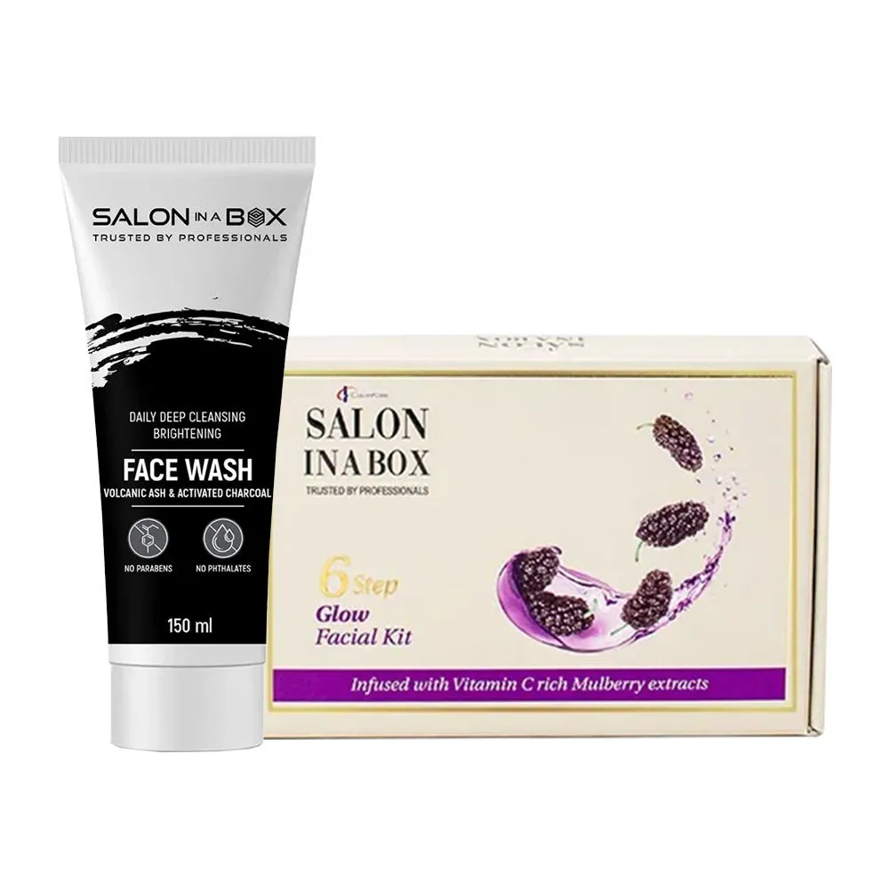 Salon In A Box Facial Care Combo - Glow Facial Kit + Deep Cleansing Face Wash