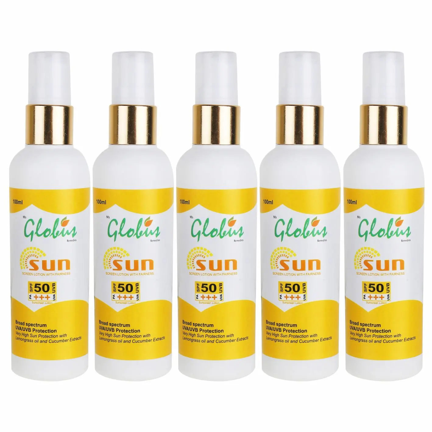 Globus Ayurvedic Sunscreen Lotion Spf 50 Pa+++ 100 ml (Pack of 5)