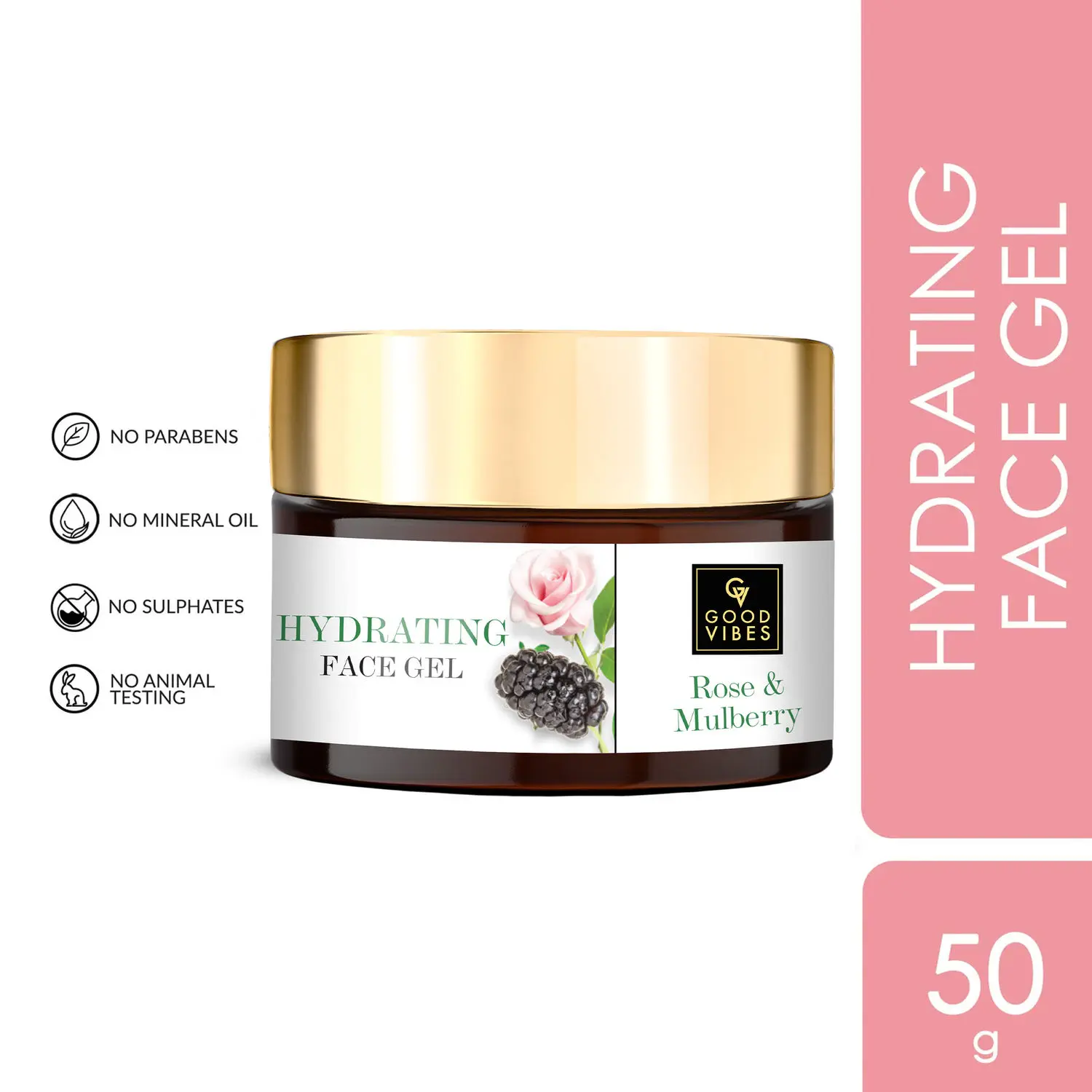 Good Vibes Rose & Mulberry Hydrating Face Gel |Anti-Ageing, Skin Glowing, Lightening | No Parabens, No Sulphates, No Mineral Oil (50 g)